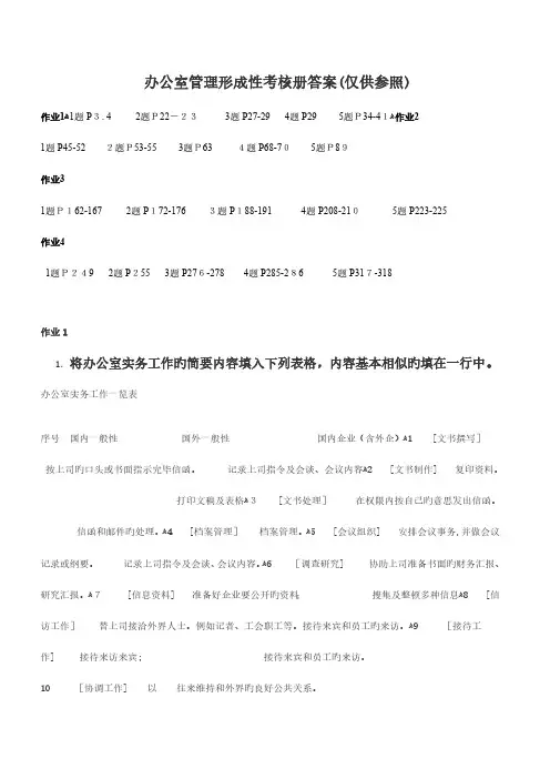 2023年电大办公室管理形成性考核册答案