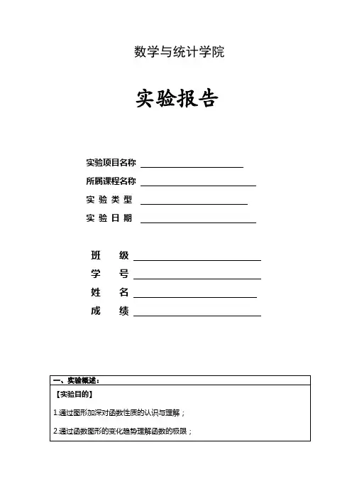 数学实验报告实验一一元函数的图像详解