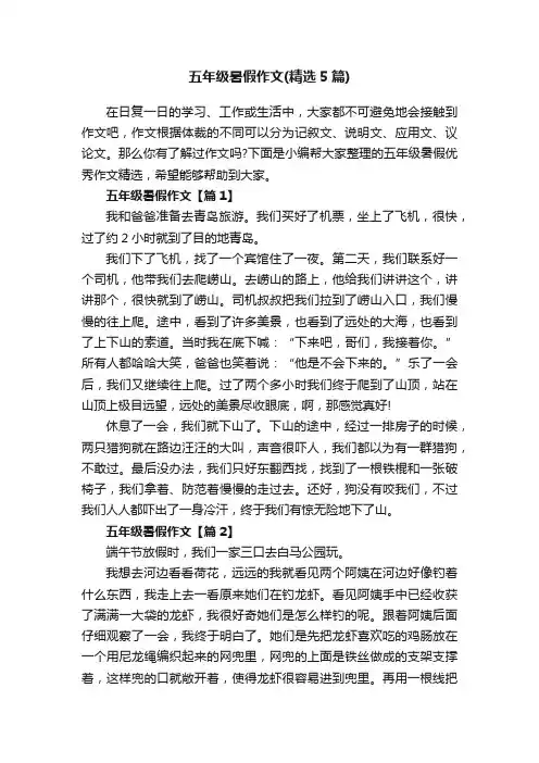 五年级暑假作文（精选5篇）