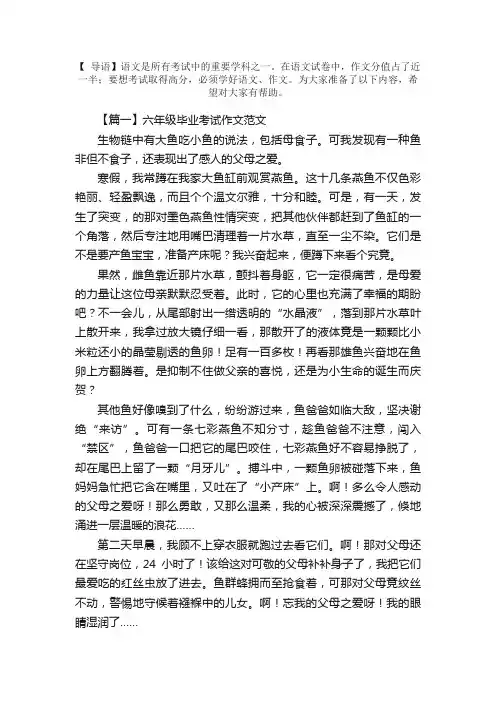 六年级毕业考试作文范文五篇