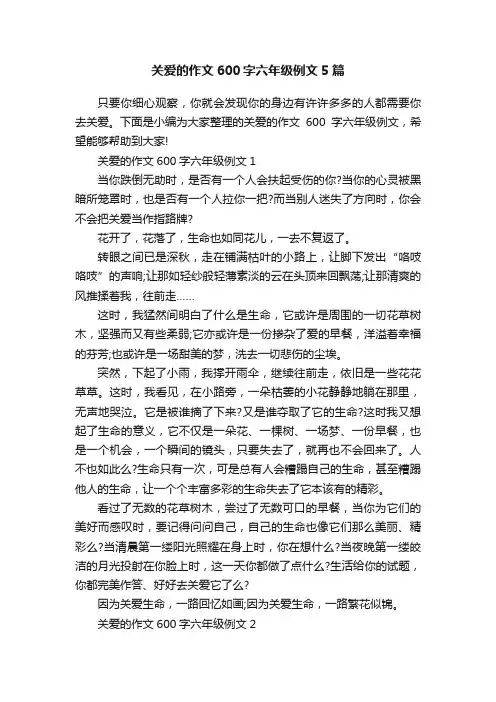 关爱的作文600字六年级例文5篇