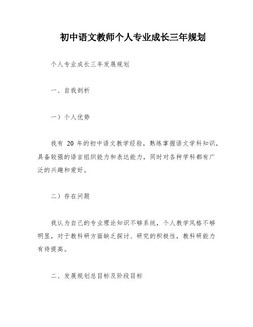 初中语文教师个人专业成长三年规划