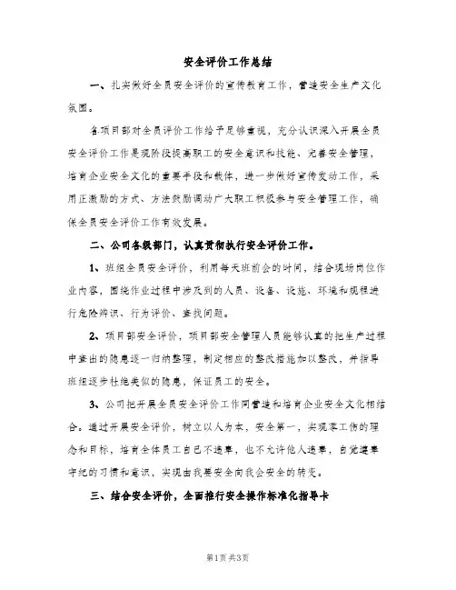 安全评价工作总结（2篇）