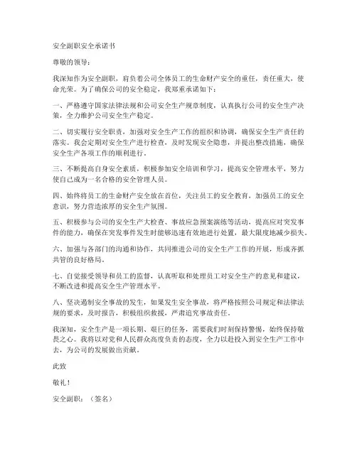 安全副职安全承诺书