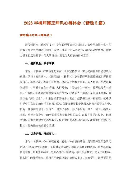 2023年树师德正师风心得体会(精选5篇)