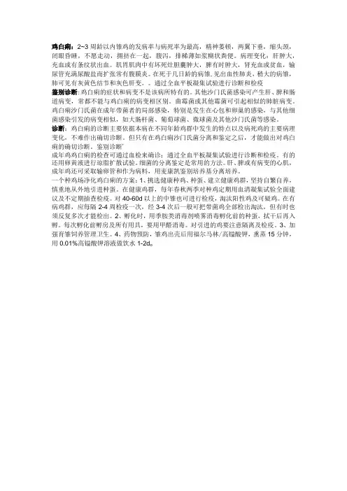 禽病学学习资料：鸡白痢