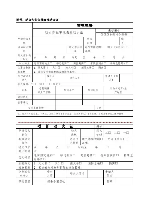 动火作业审批表及动火证模板