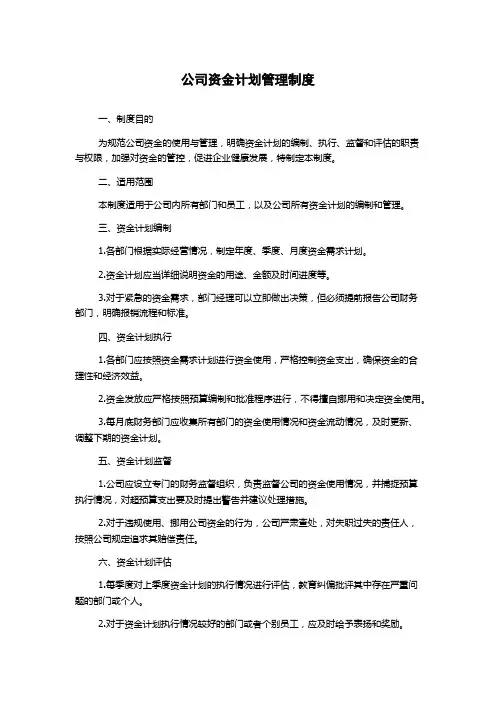 公司资金计划管理制度