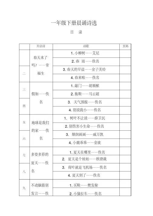 一年级下册晨诵篇目