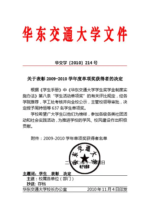 获奖名单
