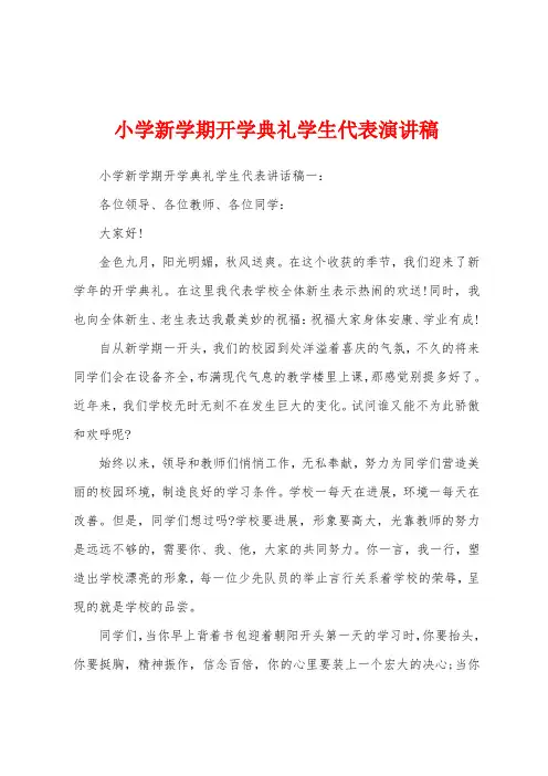 小学新学期开学典礼学生代表演讲稿