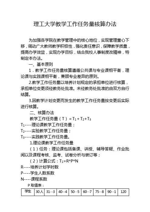 理工大学教学工作任务量核算办法