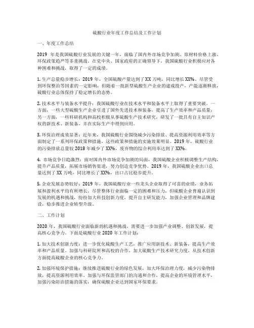 硫酸行业年度工作总结及工作计划