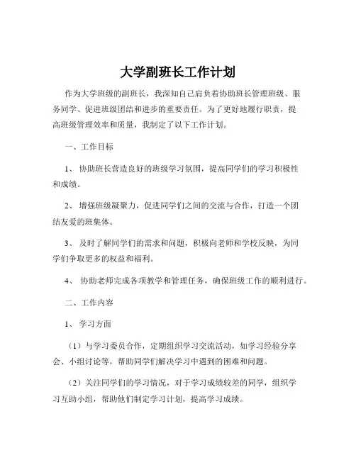 大学副班长工作计划