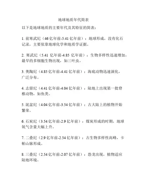 地球地质年代简表