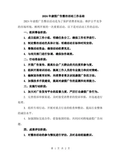 2024年虚假广告整治活动工作总结