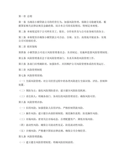 小额贷款公司管理制度
