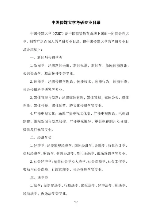 中国传媒大学考研专业目录