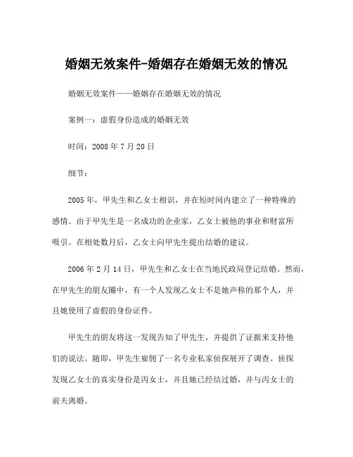 婚姻无效案件-婚姻存在婚姻无效的情况