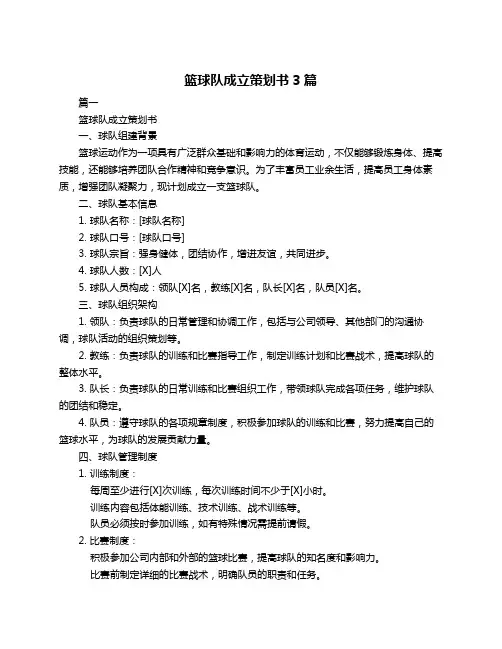 篮球队成立策划书3篇