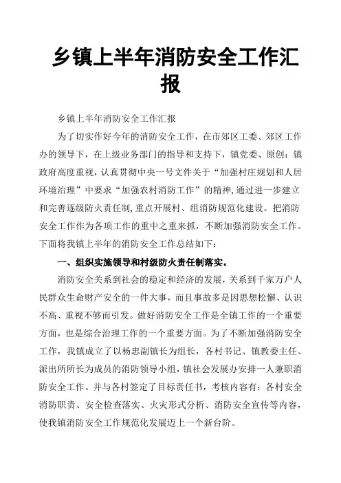 乡镇上半年消防安全工作汇报