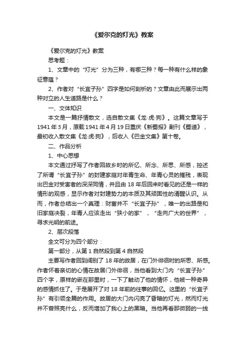 《爱尔克的灯光》教案