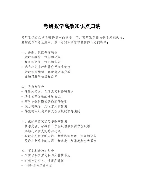 考研数学高数知识点归纳