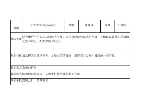 《深深浅浅话友谊》优秀教学设计