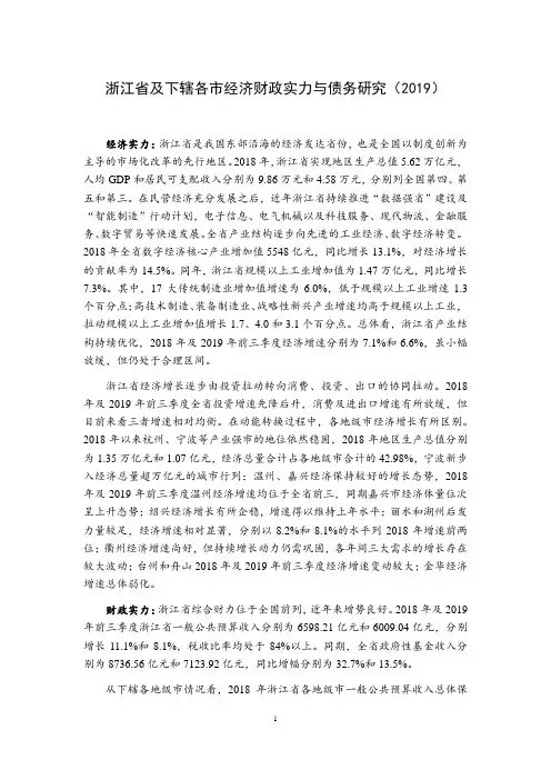 浙江省及下辖各市经济财政实力与债务研究(2019)