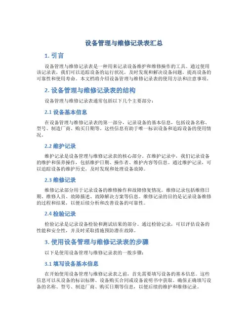 设备管理与维修记录表汇总