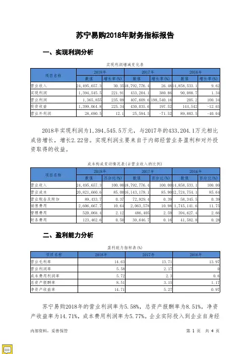 苏宁易购2018年财务指标报告-智泽华