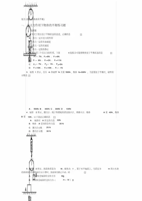 高一物理各单元复习测试题：(物体的平衡)练习及答案