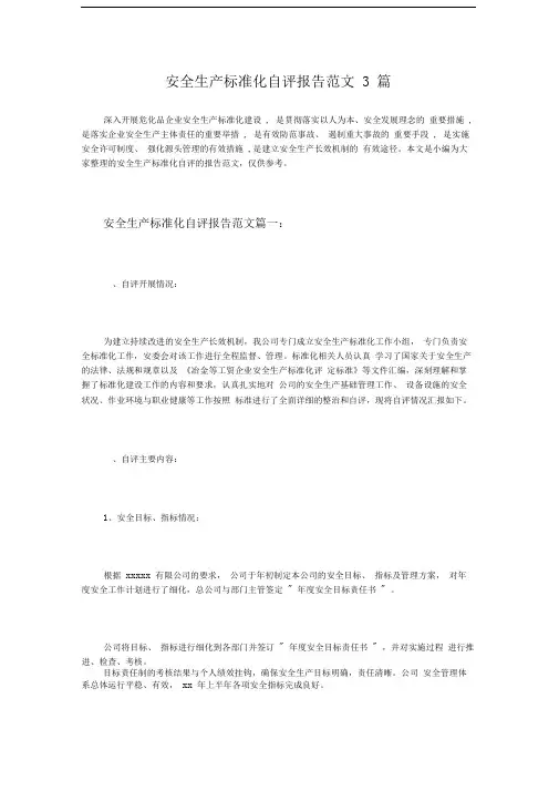 安全生产标准化自评报告范文3篇