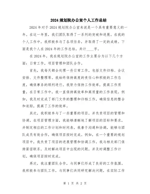 2024规划院办公室个人工作总结
