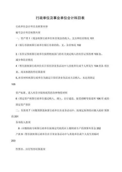 行政单位及事业单位会计科目表
