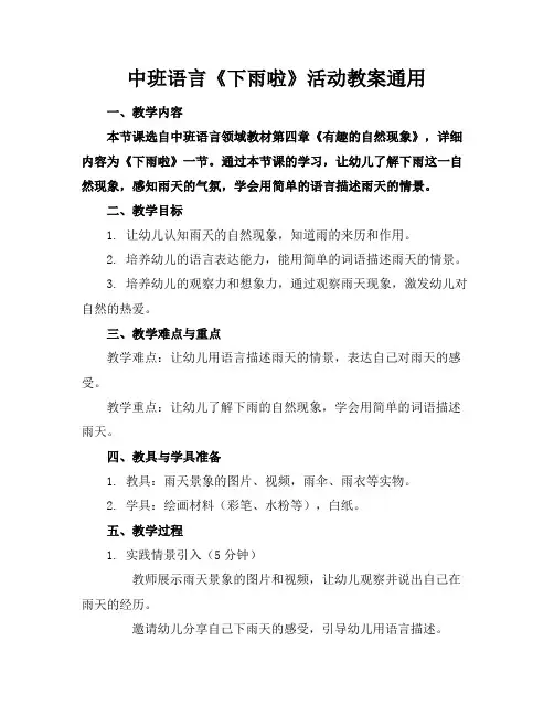 中班语言《下雨啦》活动教案通用