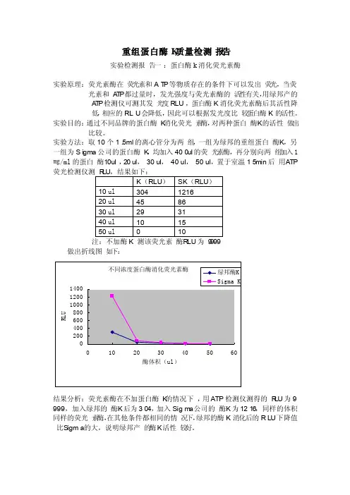 蛋白酶k实验检测报告