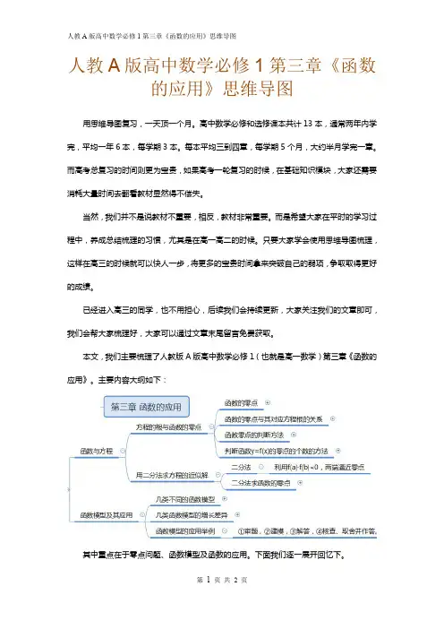 人教A版高中数学必修1第三章《函数的应用》思维导图