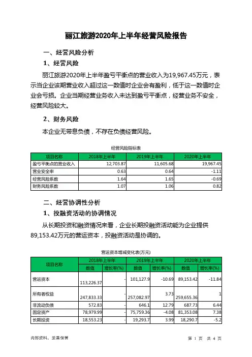 丽江旅游2020年上半年经营风险报告