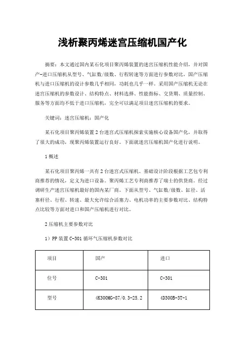 浅析聚丙烯迷宫压缩机国产化