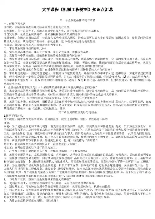 机械工程材料知识点汇总