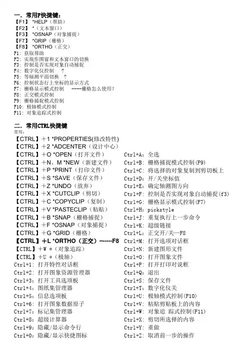天正建筑CAD快捷键-较全 常用
