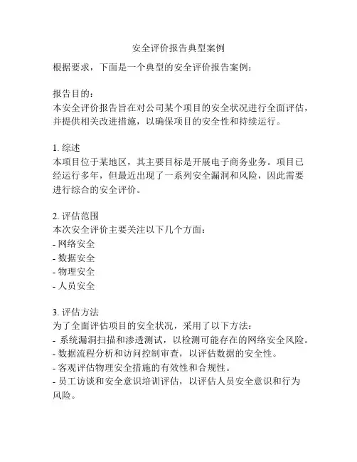 安全评价报告典型案例