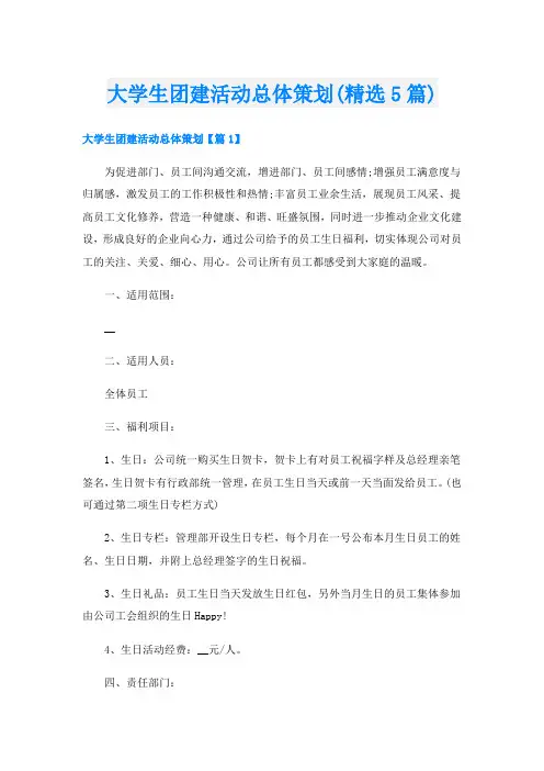 大学生团建活动总体策划(精选5篇)