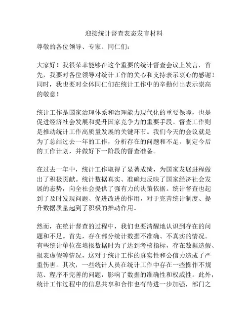 迎接统计督查表态发言材料