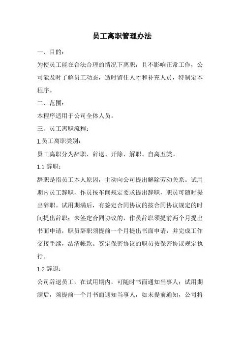员工离职管理办法(经典版)