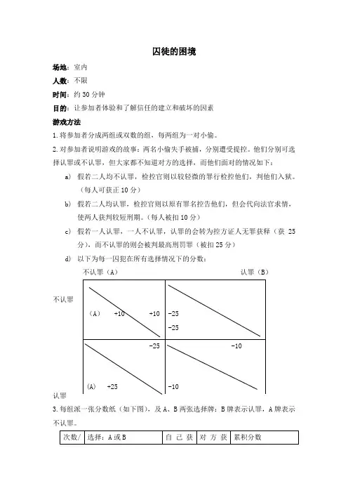 团体心理培训-囚徒的困境