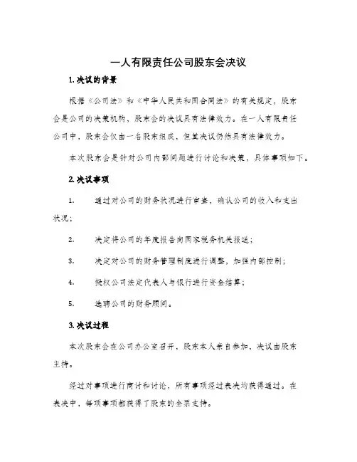一人有限责任公司股东会决议