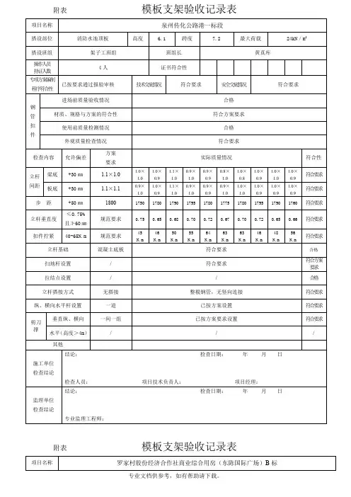 模板支架验收记录表