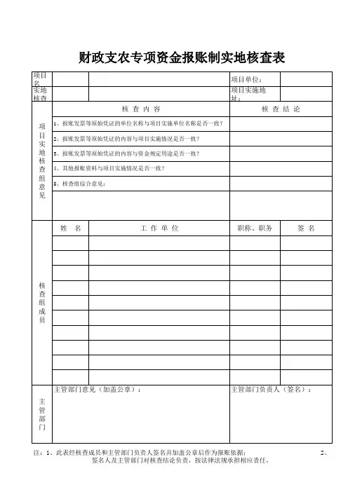 财政支农专项资金报账制实地核查表